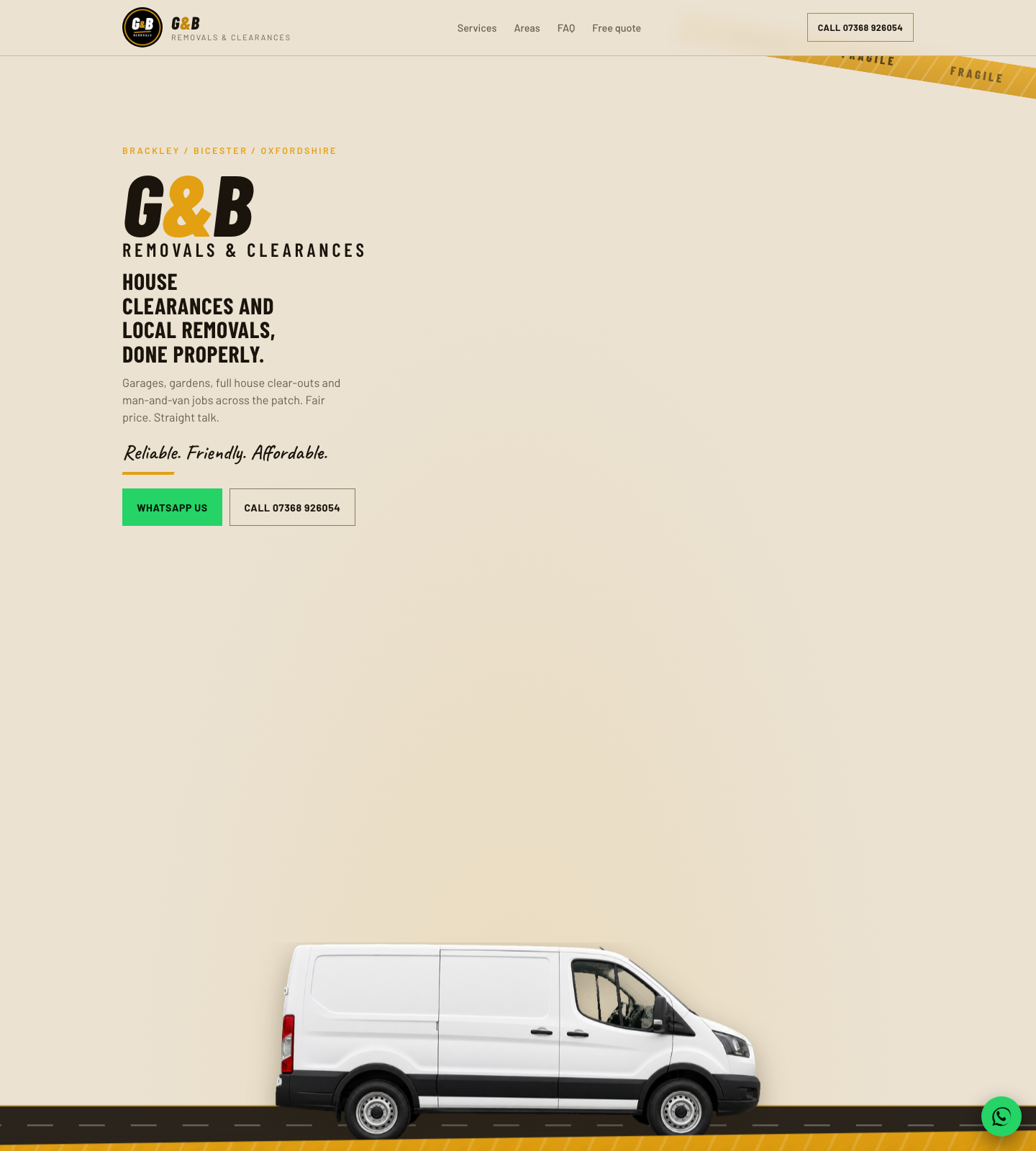 G&B Removals Clearances live homepage
